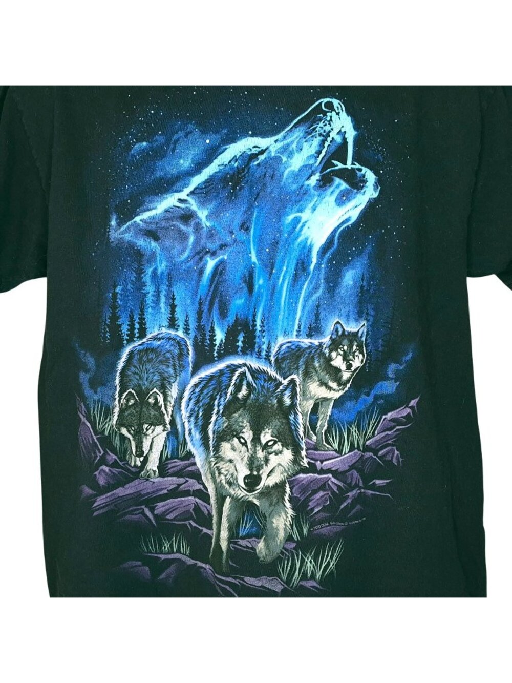 DOM Wolf Night Howling Graphic T-Shirt Mens Large Black 100% Cotton Short Sleeve